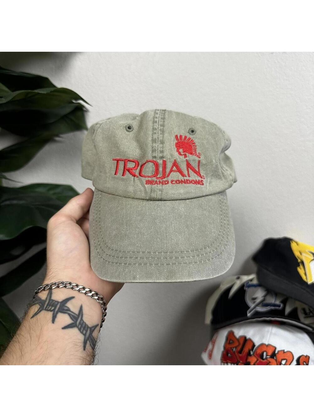 Vintage 90s Trojan get it on dad hat condom protection promo